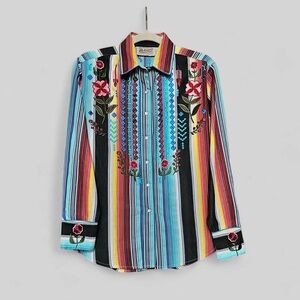 🇺🇸 MADE IN USA Rockmount Ranch Wear 100% Cotton Boho Serape Western Shirt